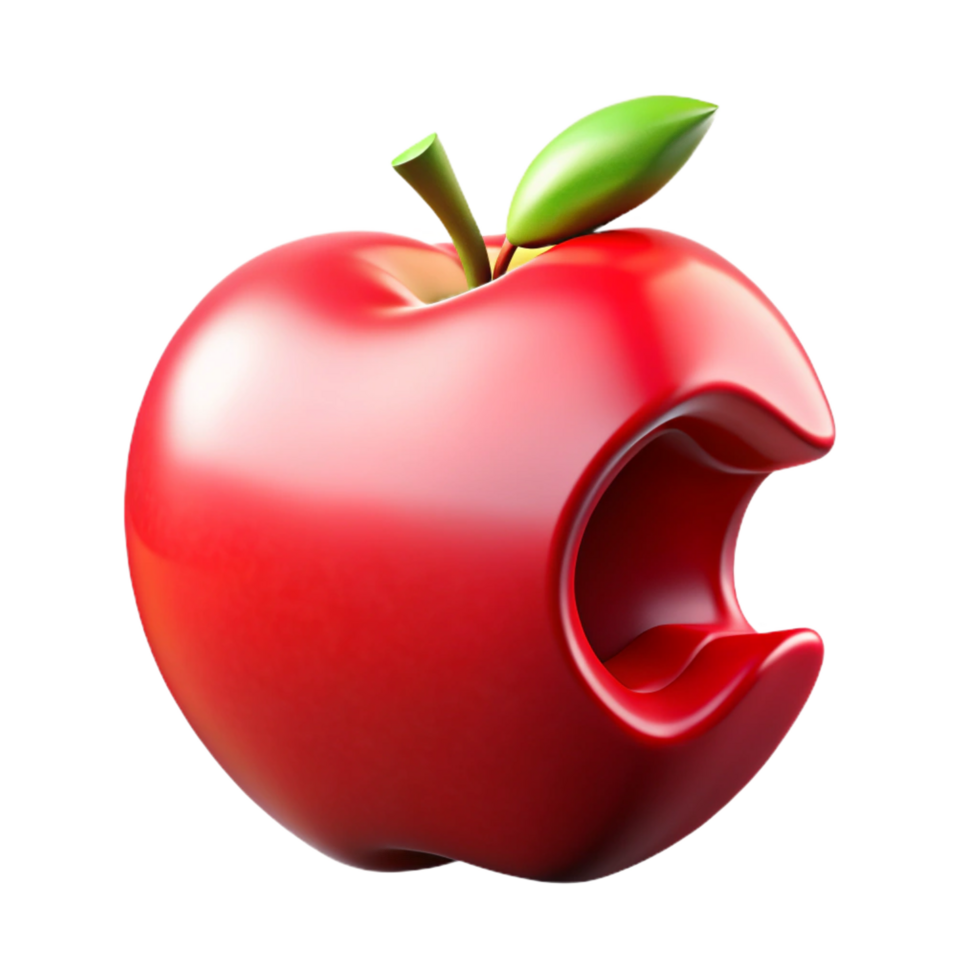 vibrant exceptional Glossy reapple logo with a bite taken out, minimalist design, studio lighting, front view, isolateon transparent background,high-resolution product photography png