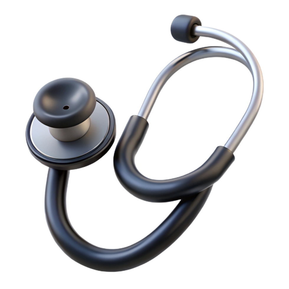 energetic picturesque Stethoscope with dual-heachest piece, matte black tubing, silver-plateear tips, soft lighting, isolateon transparent background,high-resolution product photography museum quality png