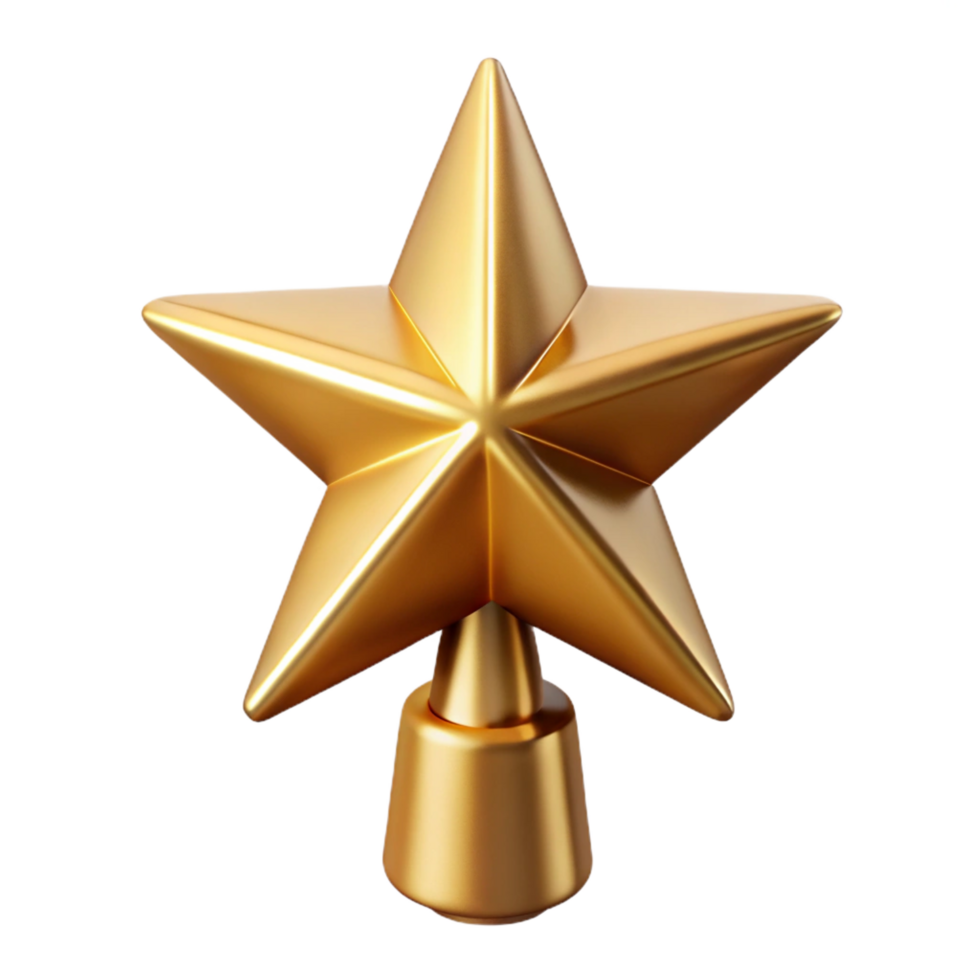 immaculate industrial Sparkling golstar Christmas tree topper, metallic finish, soft lighting, icon style, isolateon transparent background,high-resolution product photography museum quality png