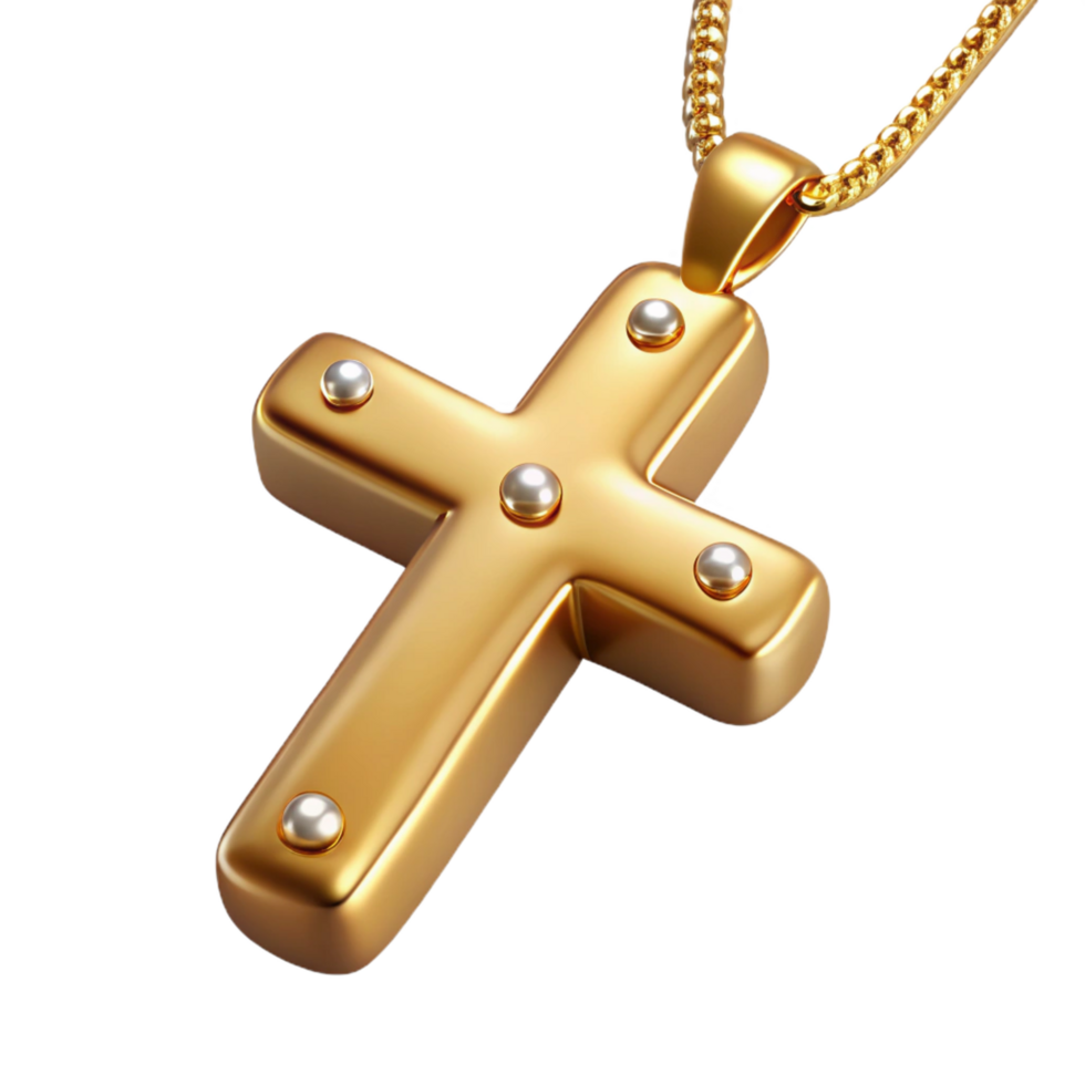vibrant renaissance Golcross pendant necklace with inlaidiamonds, glossy finish, studio lighting, product shot, isolateon transparent background,high-resolution product photography elite png