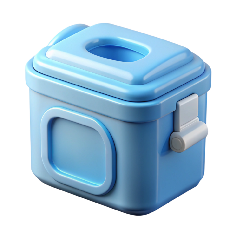 beautiful standout Portable toilet, light blue plastic, closelid, studio lighting, front view, isolateon transparent background,high-resolution product photography png