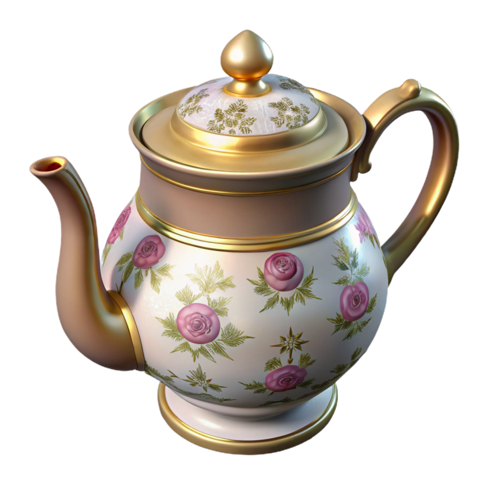 captivating timeless Vintage porcelain teapot, floral pattern, goltrim, craquelure effect, studio lighting, isolateon transparent background,high-resolution product photography png