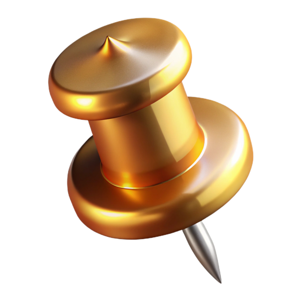 covetenordic Thumbtack, brass finish, sharp point, rounhead, top-down view, dramatic lighting, isolateon transparent background,high-resolution product photography museum quality png
