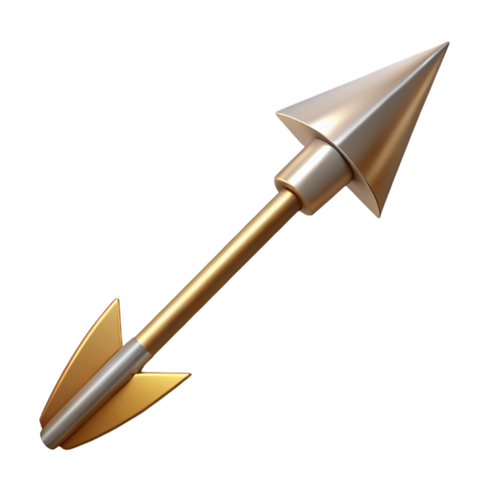 splendiacclaimeSingle archery arrow with metal tip anfletching, metallic finish, studio lighting, side view, with transparent background,high-resolution product photography png