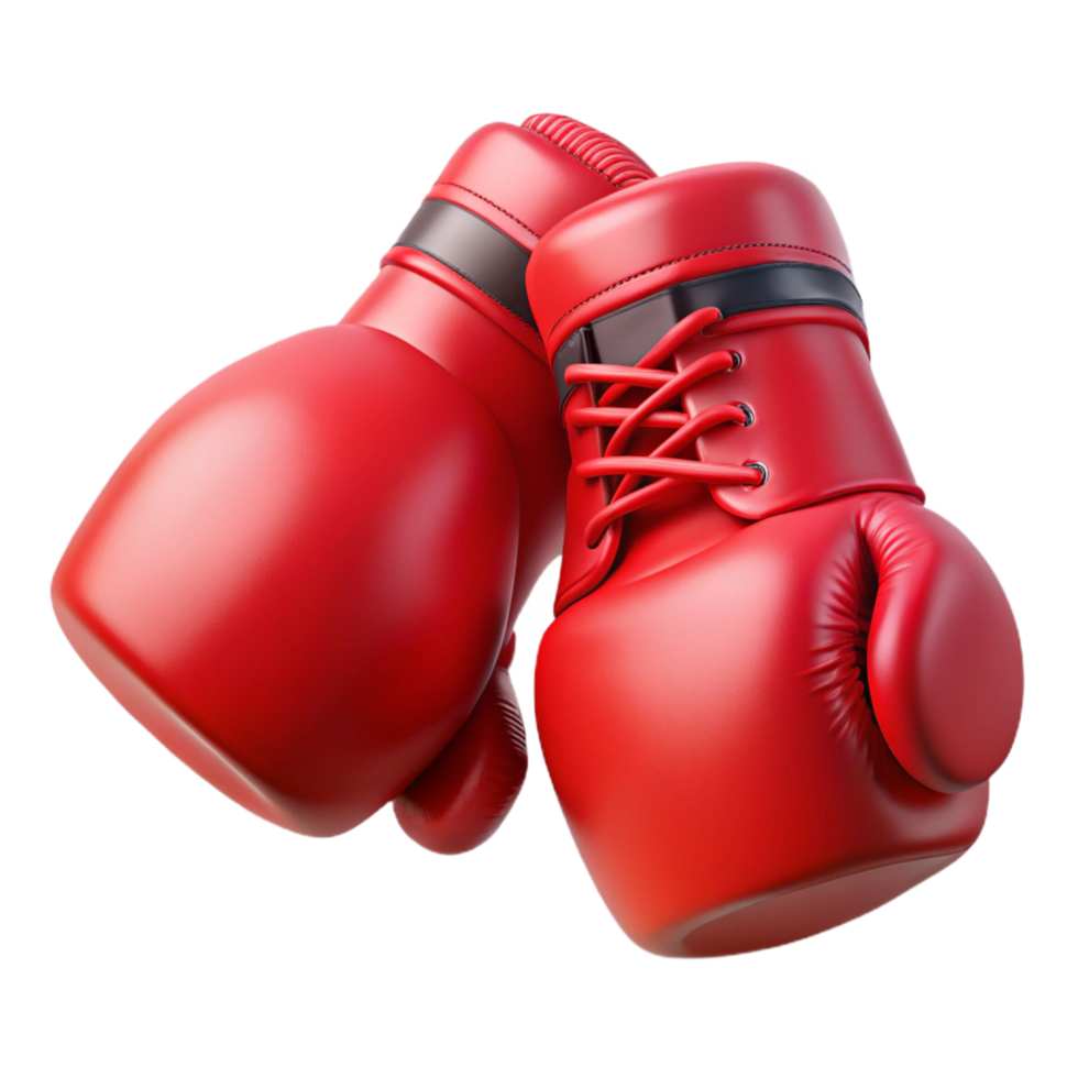 elegant classic Pair of boxing gloves, bright releather, laceup, worn appearance, studio lighting, top-down view, isolateon transparent background,high-resolution product photography crisp png
