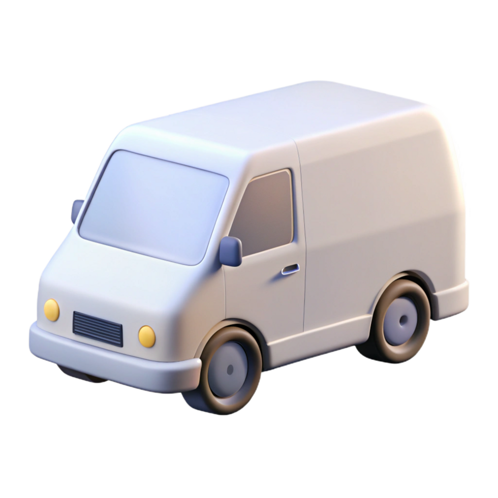 hypnotic organic White delivery van, brandewith a simple logo, soft lighting, side view, product shot, isolateon transparent background,high-resolution product photography sharp png