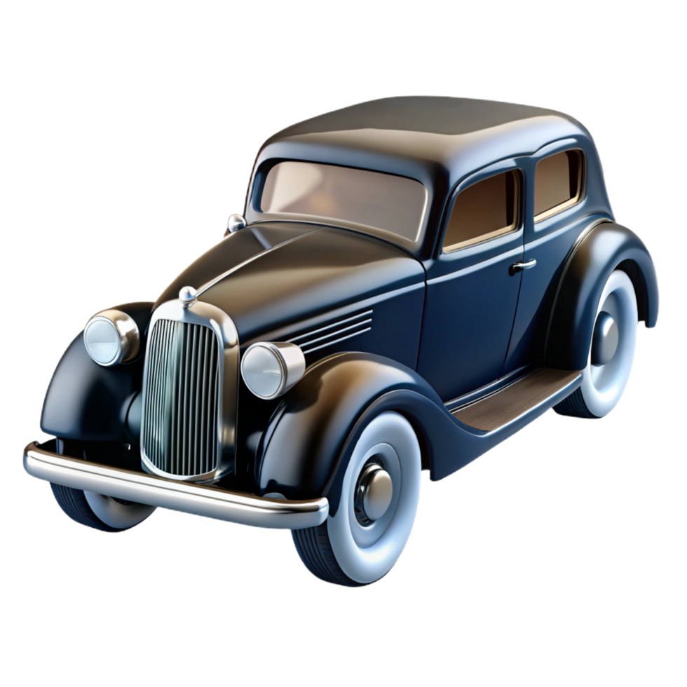 notable bohemian Black anwhite vintage car, spokewheels, glossy finish, dramatic lighting, product shot, with transparent background,high-resolution product photography perfect clarity png
