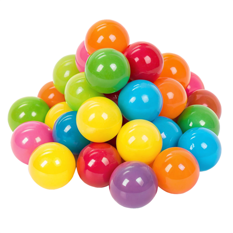 A vibrant pile of colorful glosy spheres elvokes on transparent background png