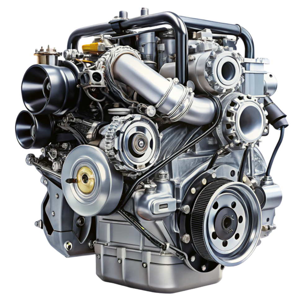 automobile engine showing intricate parts and engineering design isolated on a clean white surface png