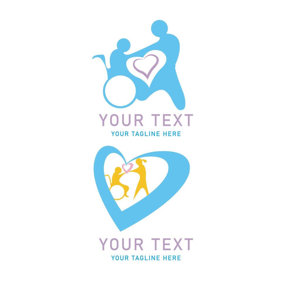 Disability Care Heart Graphic Set, Helping Person Wheelchair Symbol for Support Love Inclusion Accessibility Community vector