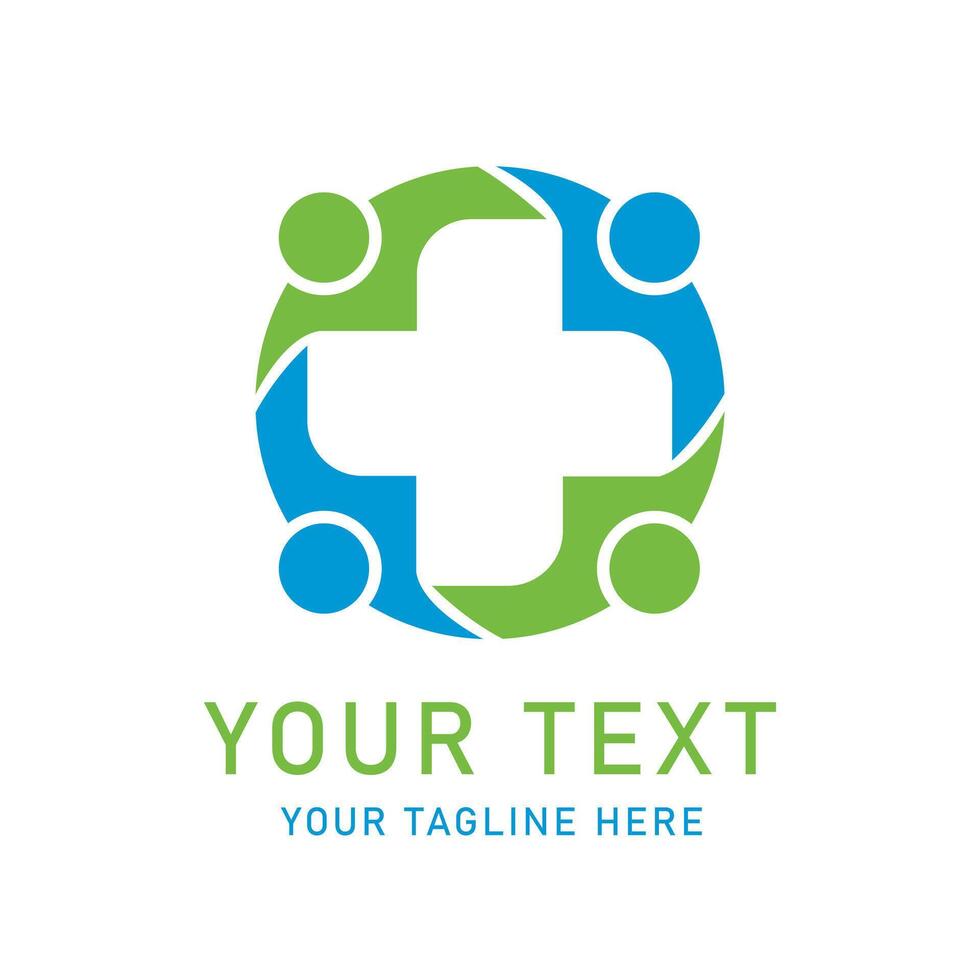 Medical Community Care Graphic, People Circle Plus Symbol for Healthcare Support Family Charity Togetherness Helping vector