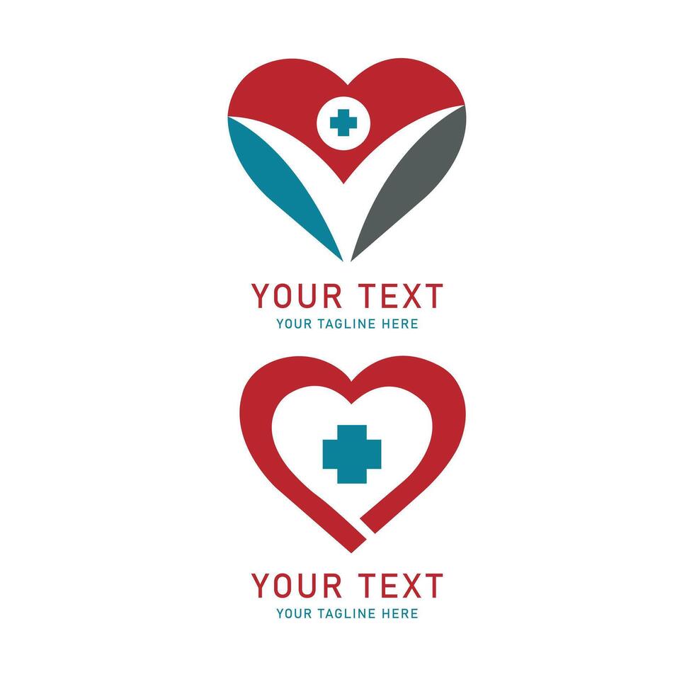 Medical Heart Graphic Set, Abstract People Care Symbol with Plus Sign for Health Charity Community Love Wellness vector