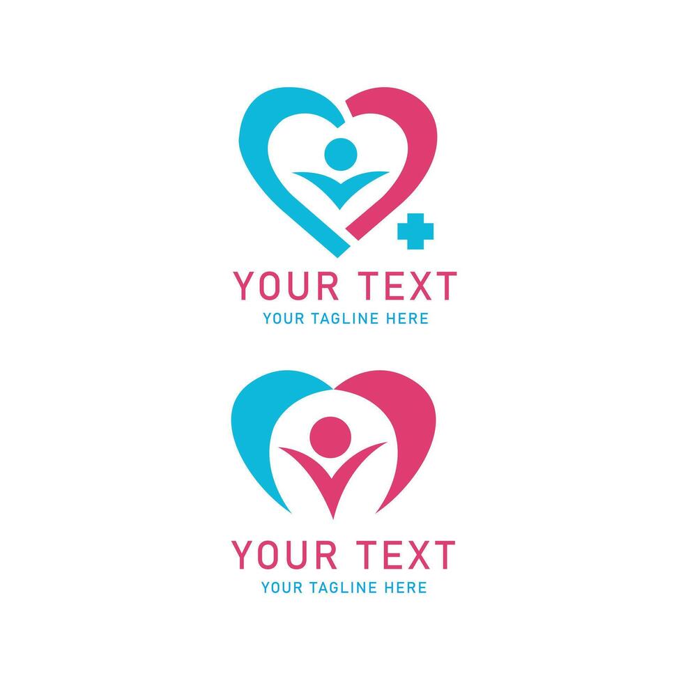 Heart People Care Graphic Set, Abstract Family Support Symbol with Plus Sign for Health Charity Community Love Wellness vector
