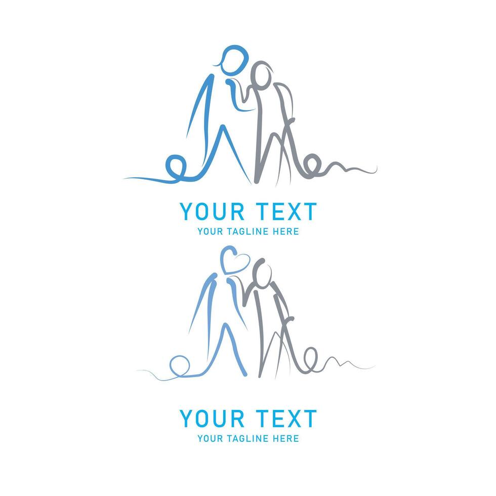 Abstract Family Care Graphic Set, Minimalist Line Art of Helping Figures for Support Love Community Togetherness Charity Social vector