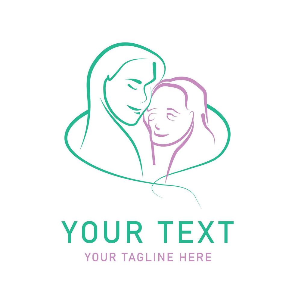 Abstract Mother Daughter Graphic, Line Art Embrace Symbol for Family Love Care Support Togetherness Connection Minimalist vector