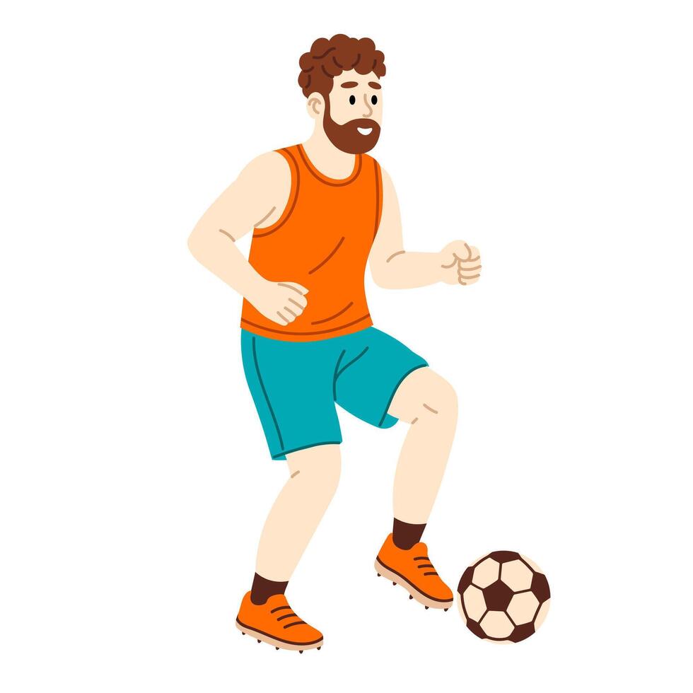 Male athlete doing football practice. Concept of agility, coordination, and sports. vector