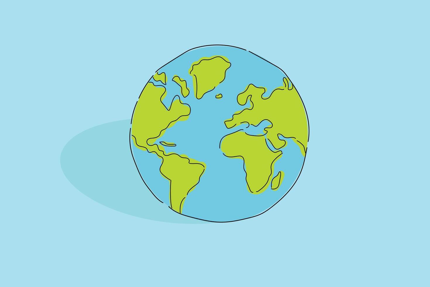 blue water and green continents earth globe with shadow hand drawn illustration isolated blue background,Artistic Globe, Planet Earth, Earth Sketch,Isolated Globe,Earth Drawing for earth day vector