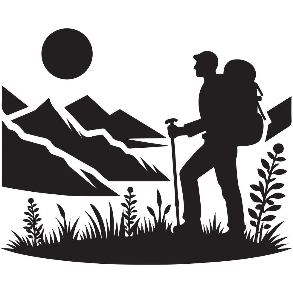 silhouette hiking art graphics vector
