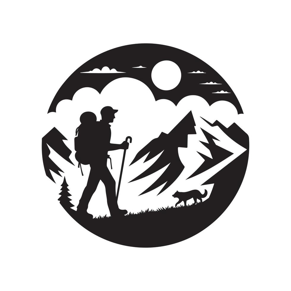 hiking silhouette artwork design vector