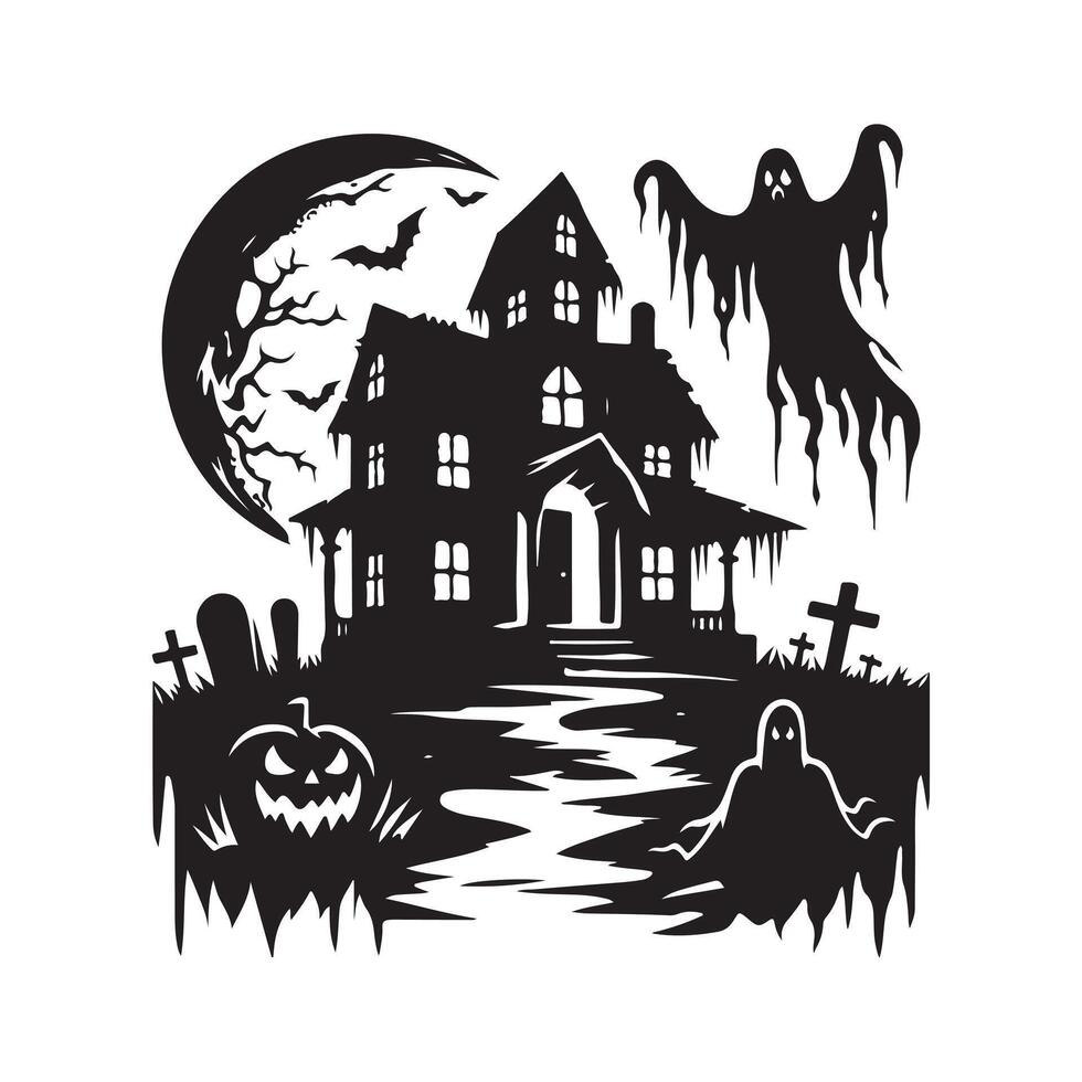 halloween silhouette haunted art vector