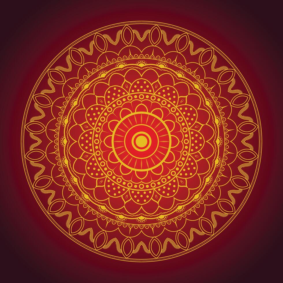 Luxury Ornamental Mandala Design in Red and Gold,, Decorative Circular Pattern for Invitation, Yoga, Meditation, Spiritual Art, Festival Background, Wedding Card, and Craft Projects vector