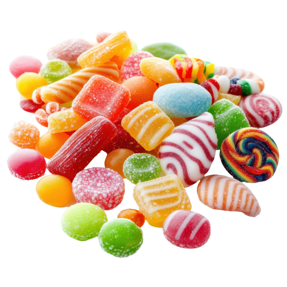 Colorful assortment of chewy and hard candies png