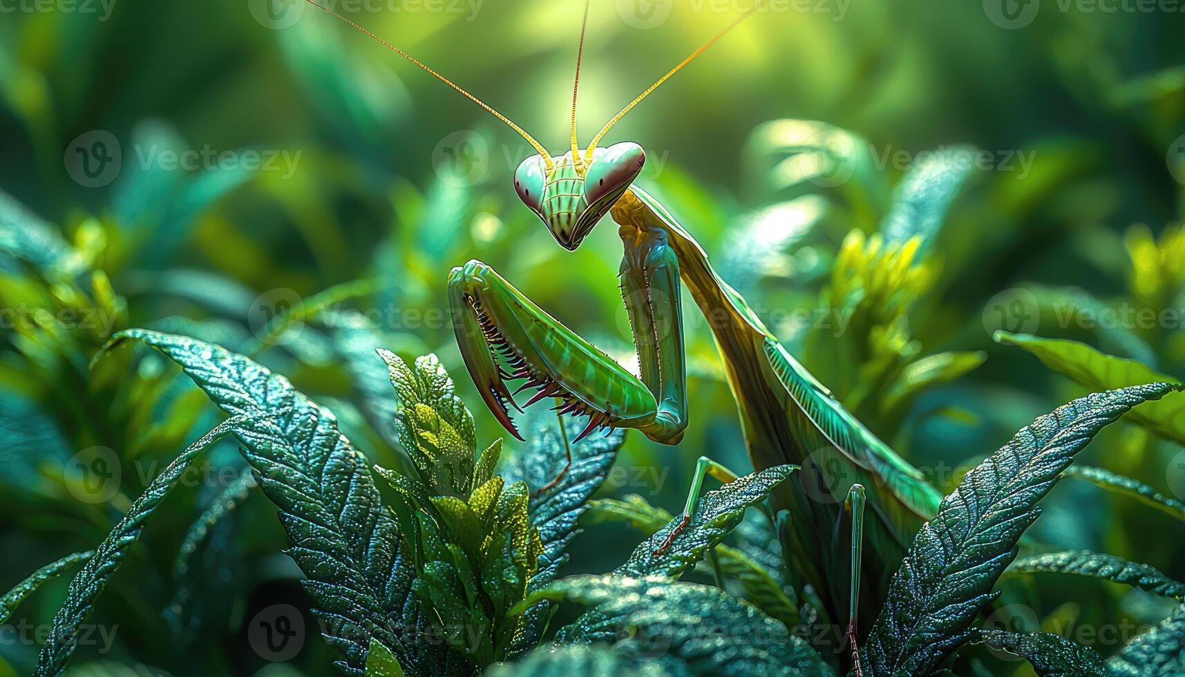 Praying mantis in the grass photo