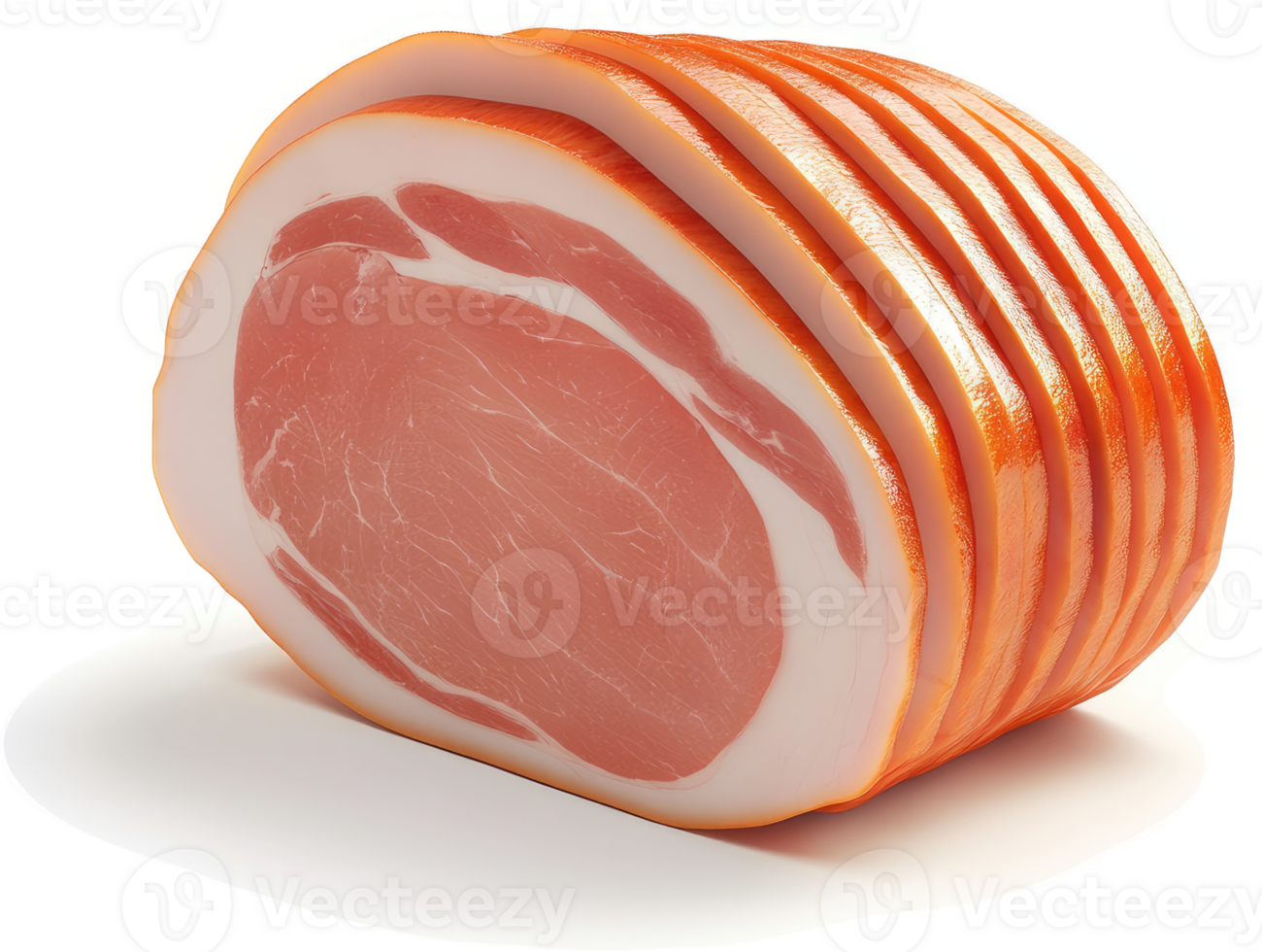 Sliced cured pork product, ready for consumption. png