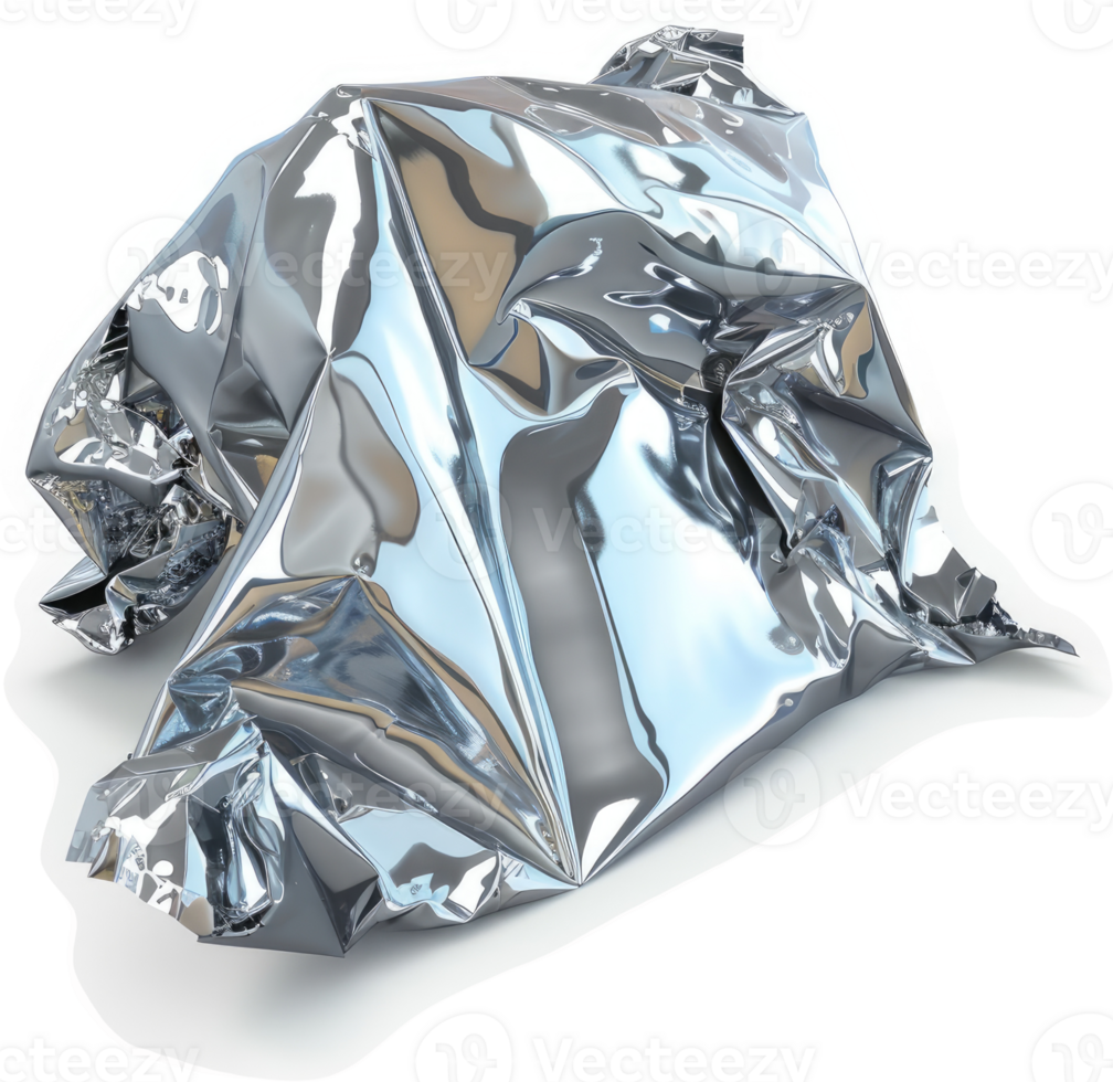 Crinkled metallic foil packaging discarded. png