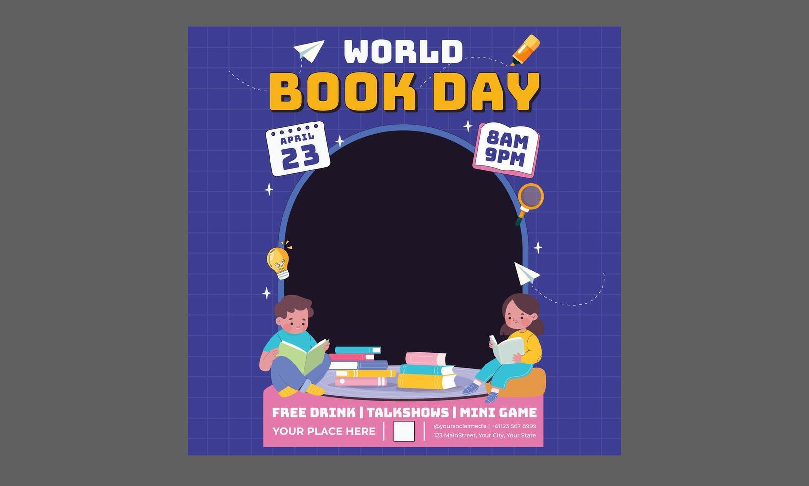 Book Day Socials Media. Colorful geometrical style design and illustrations vector