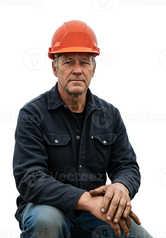 Proud Construction Worker wearing orange helmet looking staright forward png