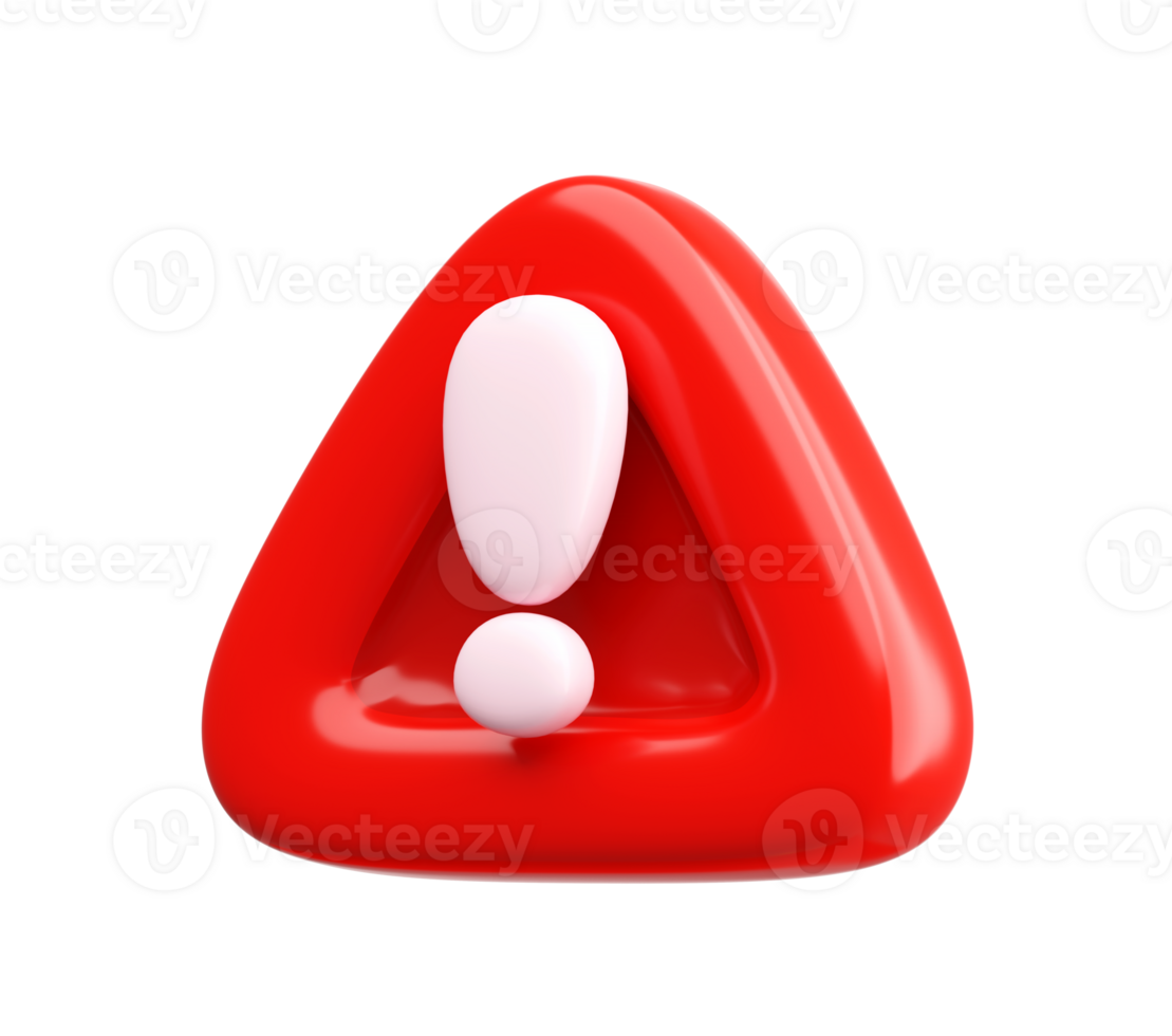 3D Red Warning Icon with Exclamation Mark Isolated png