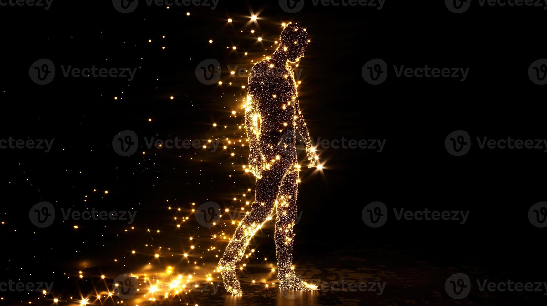 This shimmering particle figure embodies biopharma advancements for lifespan enhancement. photo