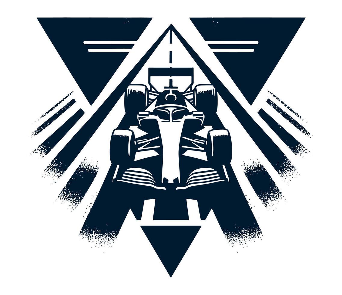 A racing car in a triangle with a black and white background vector