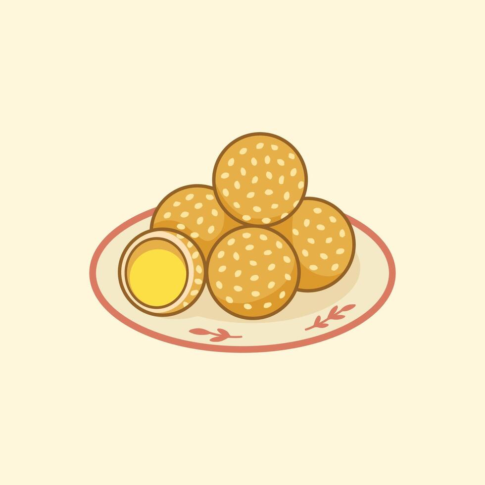 Indonesian Snack Illustration Onde-onde vector