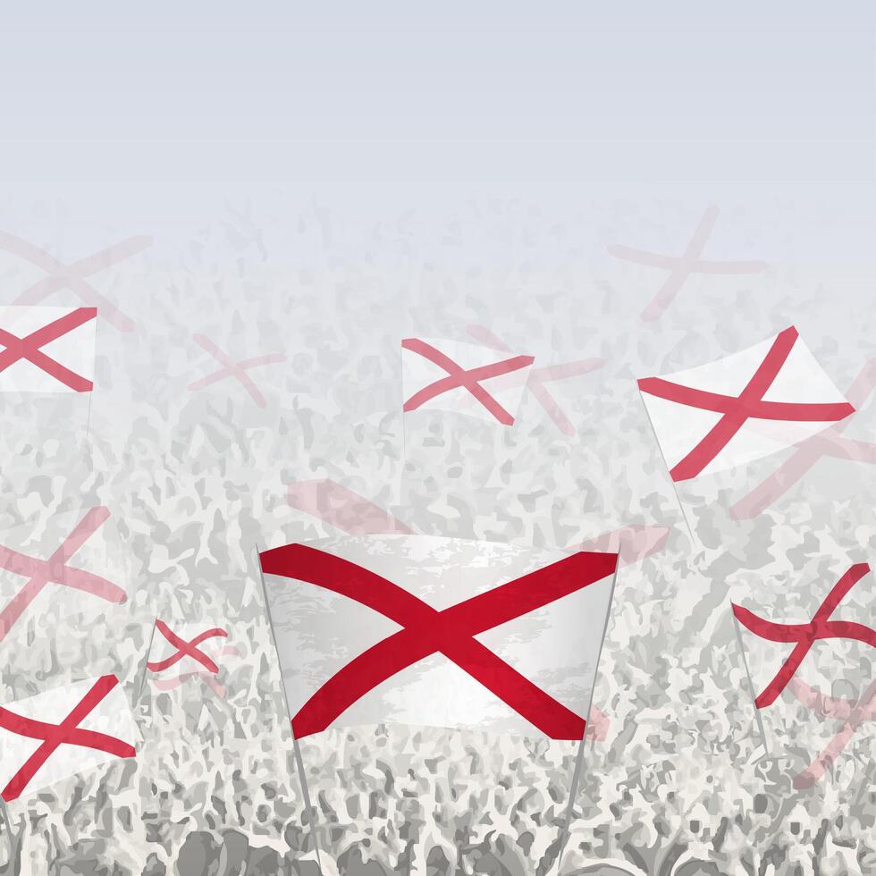 Crowd of people waving flag of Alabama square graphic for social media and news. vector