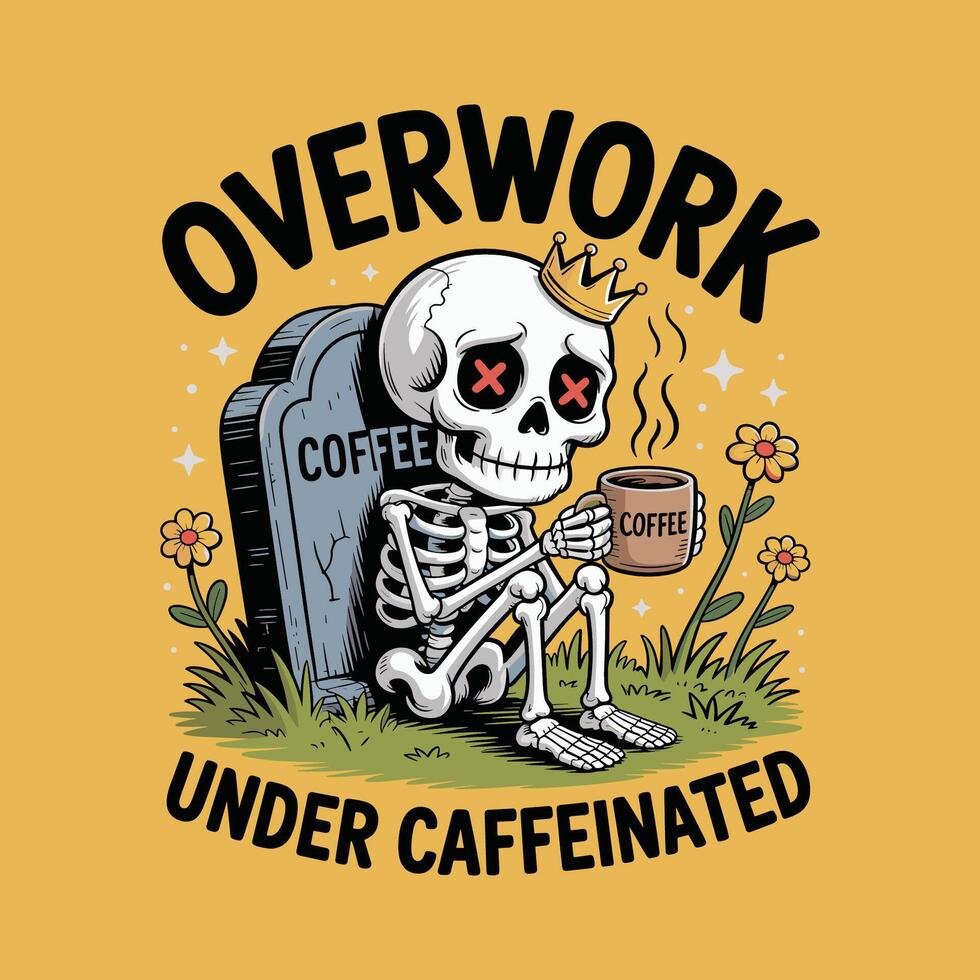 Skeleton Coffee Work artwork Illustration vector