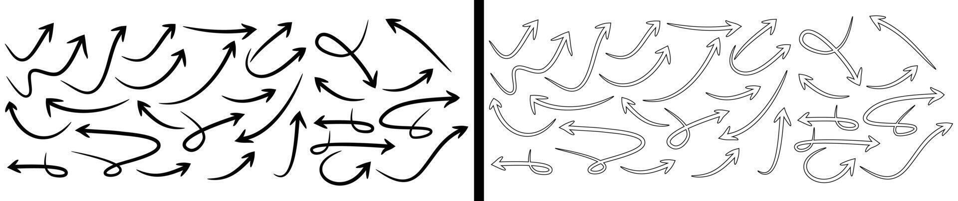 Hand Drawn Curved Arrow Collection Creative Sketch arrow Set for Notes Infographics Diagrams and Visual eps file vector