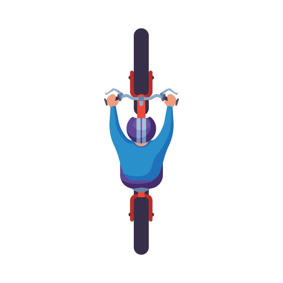 Man in Helmet Riding Modern Electric Scooter, View from Above, Cyclist on Bicycle Flat Illustration vector