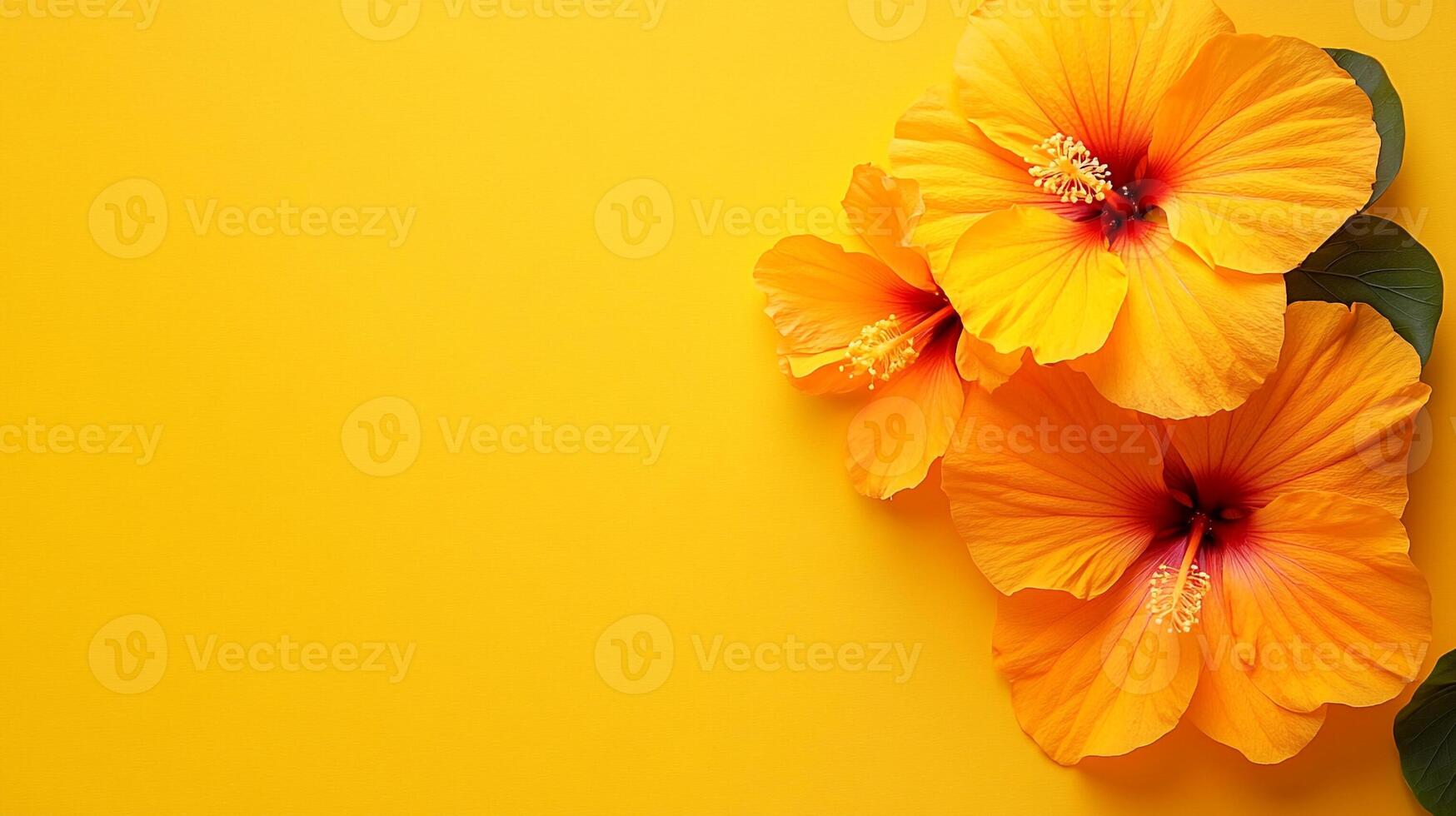 Hibiscus on a vibrant background, photorealistic top view Hibiscus plant photo