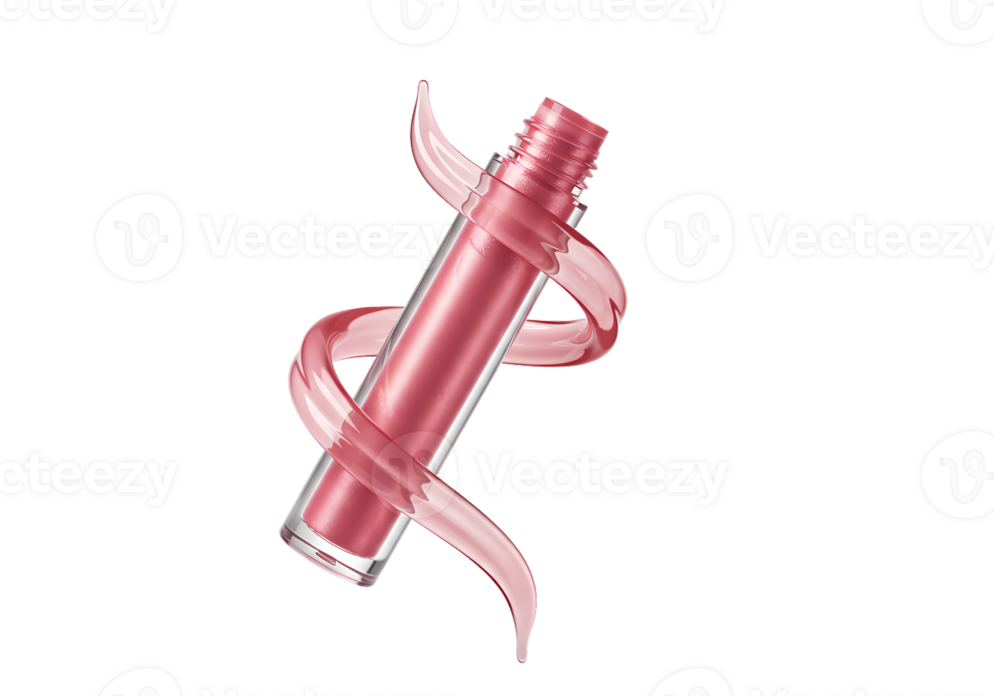 Shimmering Pink Lip Gloss Tube with Swirling Liquid Design on Transparent Background png