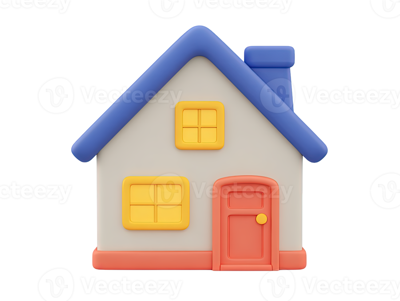A 3D rendered house icon with a blue roof red brick walls and bright yellow windows great for construction company logos building project presentations or traditional home design themes png