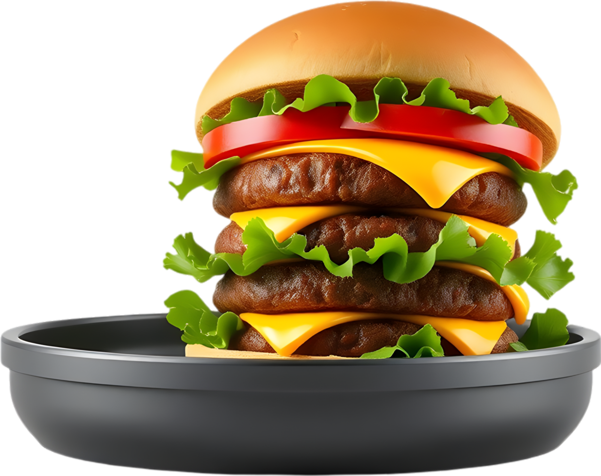 Grilled burger layered with cheese and vegetables illustration. . png