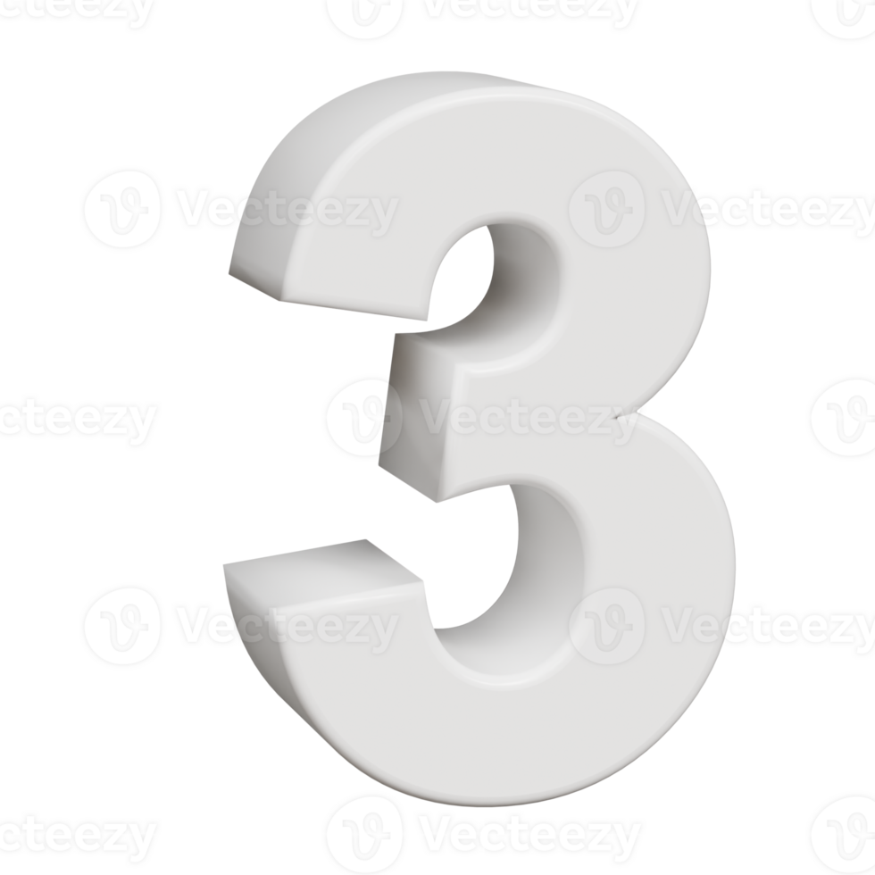 3D render neoblock alphabet number 3 png