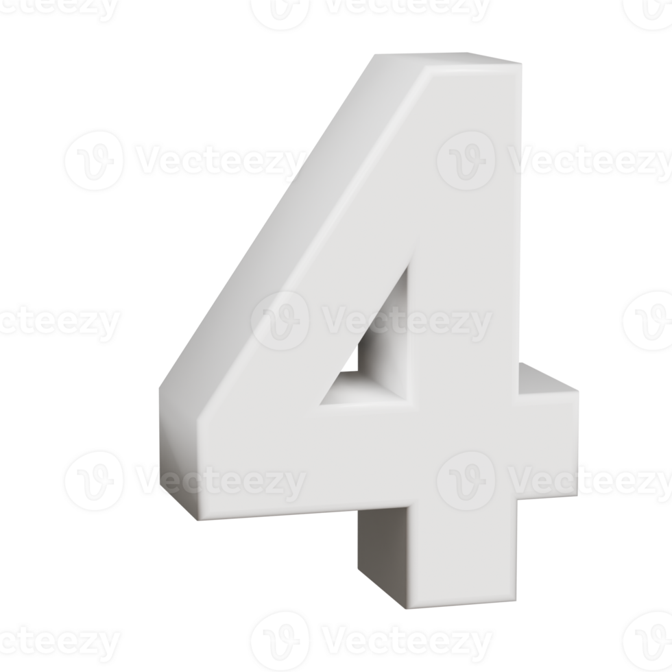 3D render neoblock alphabet number 4 png