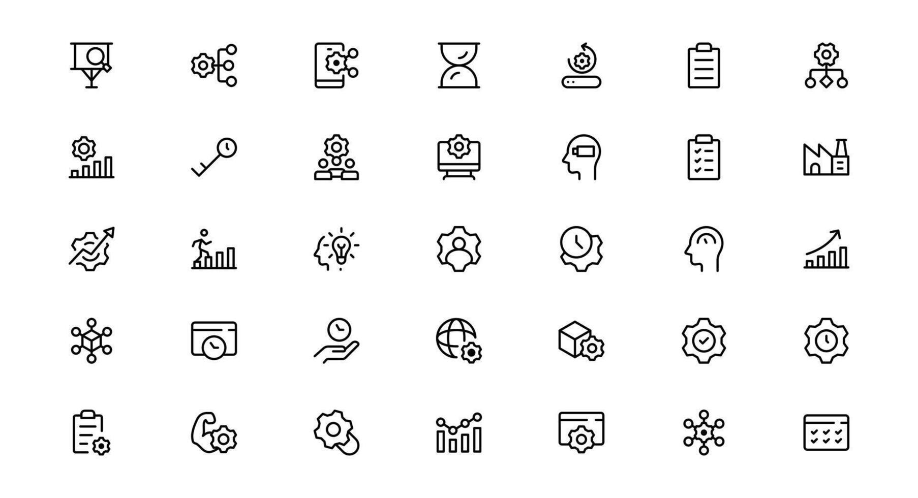 Professional Productivity Icon Set Outline Style Illustration. The Most Useful Icons for Time Management, Task Tracking, and Workplace Organization. vector