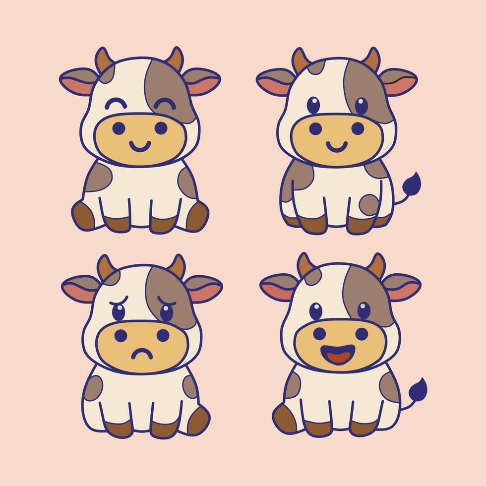 a set of cute illustrations of various expressions, for stickers vector