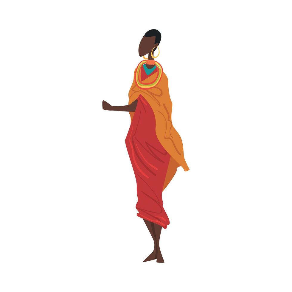 Woman in Maasai National lothing, Female Representative of Country in Traditional Outfit of Nation Cartoon Style Illustration vector