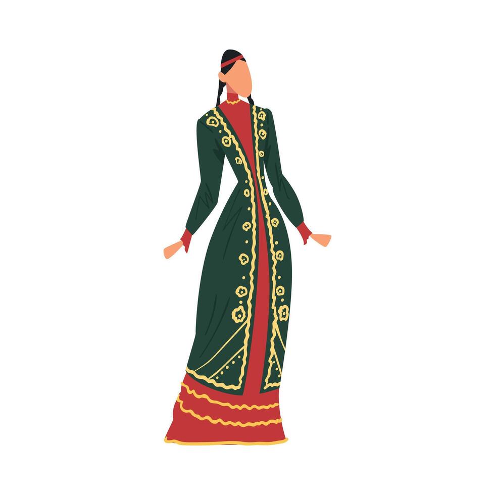 Woman in Bashkiria National lothing, Female Representative of Country in Traditional Outfit of Nation Cartoon Style Illustration vector