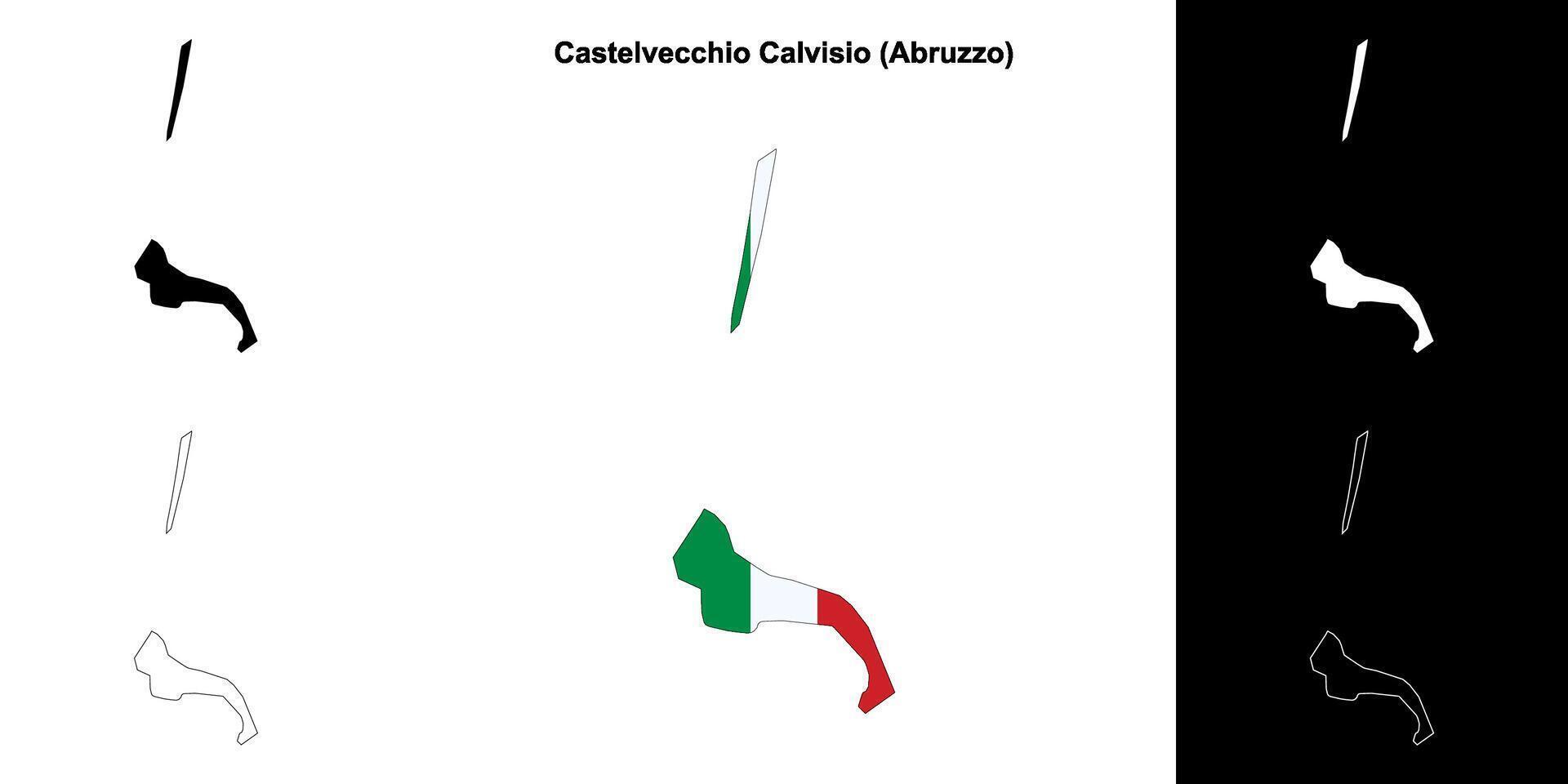 Castelvecchio Calvisio, Abruzzo outline map set vector